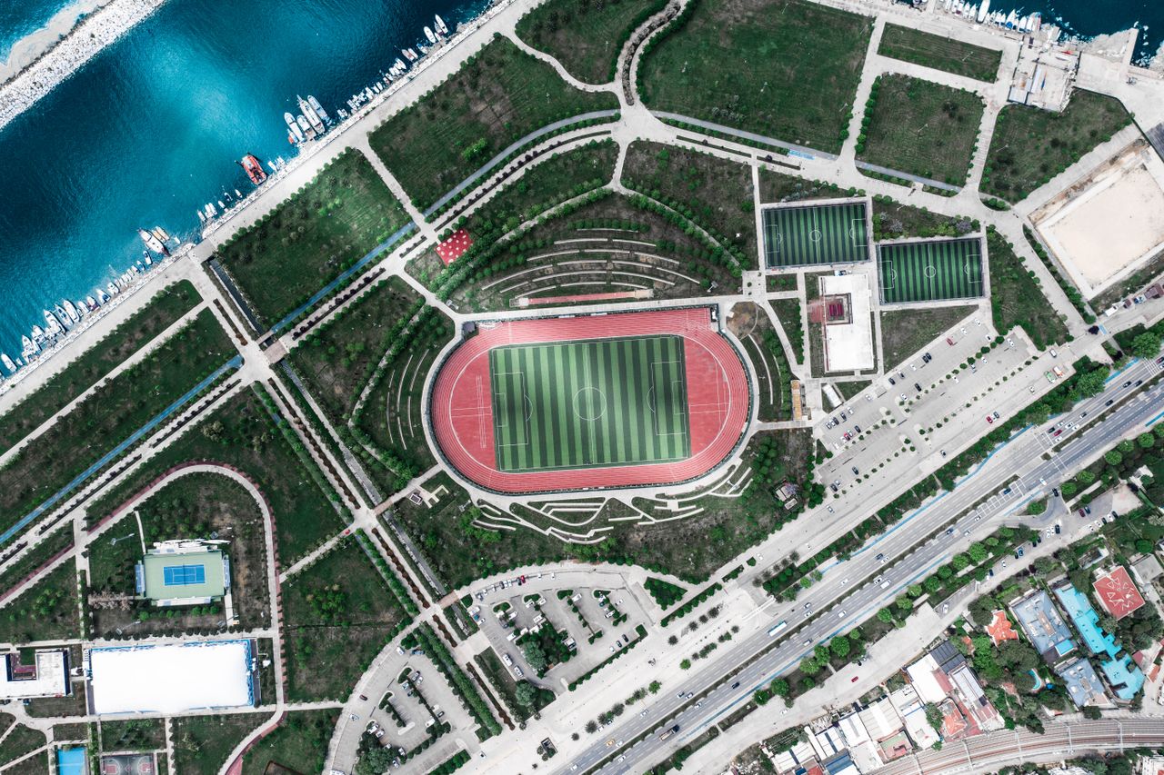 Mastering the First Impression: Your intriguing post title goes here Aerial view of a sports complex with a stadium and fields in Istanbul, Turkey.